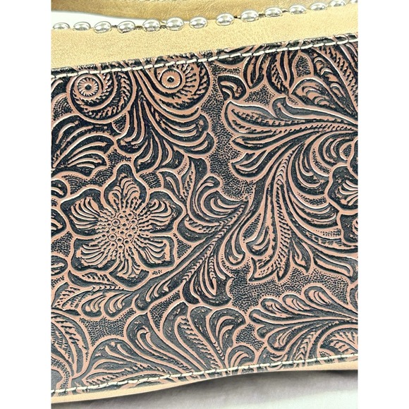 Fleur De Lis Rhinestone Leather Purse Embossed Tan Brown Shoulder Bag Western - Picture 10 of 16